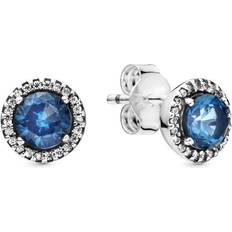 Pandora Crystal Earrings Pandora Round Sparkle Stud Earrings - Silver/Blue/Transparent