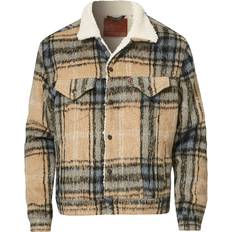 Levis trucker relaxed Levi's Vintage Relaxed Fit Sherpa Trucker Jacket - Camel Blue Plaid