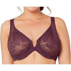 Purple Bras Glamorise Lacey T-Back Front-Close Wonderwire Bra - Black Plum