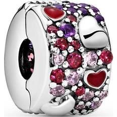 Pandora Asymmetrical Hearts Pavé Clip Charm - Silver/Red/Pink/Purple