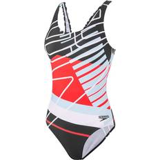 Multifargete - XL Badetøy Speedo Women's Placement U-Back Swimsuit - Revival Black/White/Sky