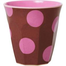 Rice Medium Melamine Cup Brown/Soft Pink Dots