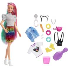 Barbie rainbow Mattel Barbie Leopard Rainbow Hair Doll with Color Change Hair Feature GRN81