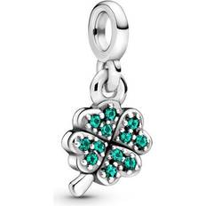 Cristal Breloques et Pendentifs Pandora My Four Leaf Clover Micro Dangle Charm - Silver/Green