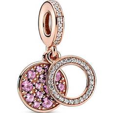 Pandora Sparkling Disc Double Dangle Charm - Rose Gold/Pink/Transparent