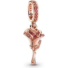 Pandora Rose Flower Dangle Charm - Rose Gold/Red/Sapphire