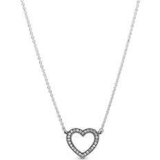 Pandora Halsketten Pandora Sparkling Open Heart Necklace - Silver/Transparent