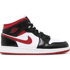 NIKE Leather Children's Shoes NIKE Air Jordan 1 Mid GS - White/Gym Red/Black