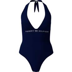 Tommy Hilfiger Recycled Fabric Swimsuits Tommy Hilfiger Logo Halter Neck One-Piece Swimsuit - Desert Sky