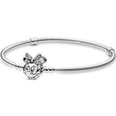 Pandora Disney Pavé Minnie Mouse Ball Clasp Snake Link Bracelet - Silver/Transparent