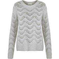 Pieces Bibi Patterned Knitted Top - Light Gray Melange