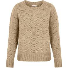 Pieces Bibi Patterned Knitted Top - Silver Mink