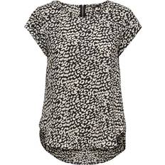 Only Vic All Over Print Short Sleeve Blouse - Black/Aop Leo Eggnog