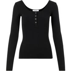 Côtelé Hauts Pieces Kitte Button Front Ribbed Top - Black