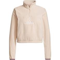 Adidas Women Brand Love Polar Fleece Embroidered Logo Half Zip Sweatshirt - Halo Blush/White/Victory Crimson