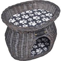 vidaXL Cat Hut in Wicker Arrow with Cushion