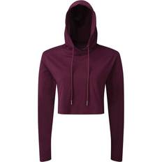 Tridri Women's Cropped Hooded Long Sleeve T-shirt - Mulberry