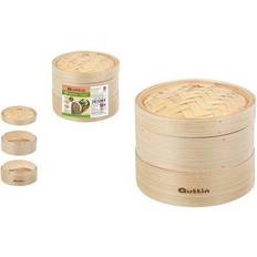 Beige Appareils de Cuisson Quttin Cuiseur Vapeur Bambou 2 Niveaux 19-17 x 15.5 cm