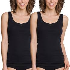 Cotton Essentials Embroidery Strap Tops 2-pack - Black
