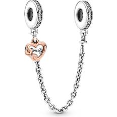 Pandora Family Heart Safety Chain Charm - Silver/Gold/Transparent