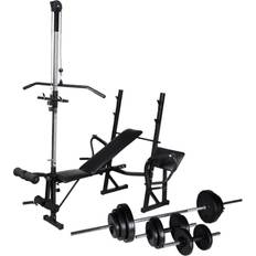 Panche e Supporti per Esercizi vidaXL Training Bench With Weight Rack Barbell and Dumbbell Set 30.5 kg