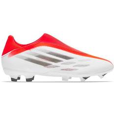 Slip-on - Weiß Fußballschuhe Adidas X Speedflow.3 Laceless Firm Ground - Cloud White/Iron Metallic/Solar Red