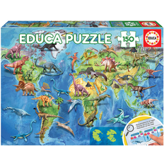 Dinosaurer Klassiske puslespil Educa World Map with Dinosaurs 150 Pieces