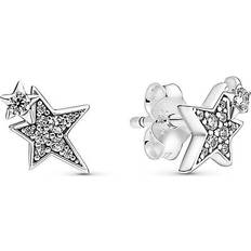 Argent Boucles d'oreilles Pandora Sparkling Asymmetric Star Earrings - Silver/Transparent