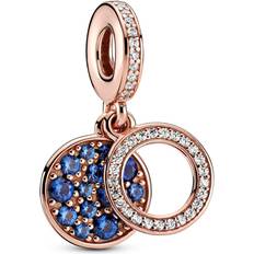 Pandora Sparkling Blue Disc Double Dangle Charm - Rose Gold/Blue/Transparent