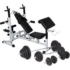 Weight set with bench vidaXL Weight Bench with Weight Stand Barbell and Dumbbell Set 120kg