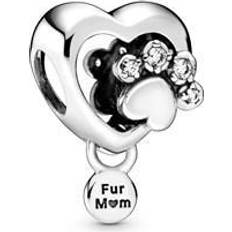 Pandora Sparkling Paw Print & Heart Charm - Silver/Transparent