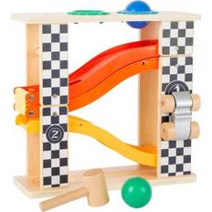 Wooden Toys Hammer Benches Small Foot 10601 Knock Marble Track Made of Wood in Rally Design with Two Different Coloured Hammer for Ball pounding