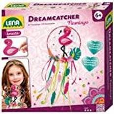 Günstig Bastelkisten Lena 42700 Dreamcatcher Flamingo, 56 Pieces, Complete Dream Catcher Craft with Ring, Coloured Ribbons & Cords, Plastic Needle, Beads and Fabric Flowers, Set for Children from 6 Years