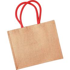 Jute Fabric Tote Bags Westford Mill Classic Jute Shopper - Natural/Bright Red