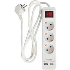 Stik 3-vejs m/jord 2xUSB-A (3x1,5mm² 1,5m
