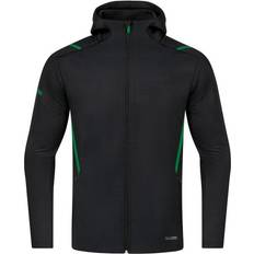JAKO Kid's Challenge Hooded Leisure Jacket - Black Melange/Sport Green (9821-503)