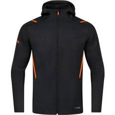 4XL Oberbekleidung JAKO Challenge Hooded Leisure Jacket - Black Melange/Neon Orange (9821-506)