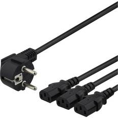 Deltaco 3m cee 7 7 c13 Deltaco apparat-Y-kabel, 3-vägs CEE 7/7-3xIEC C13, 1m 2m, sort