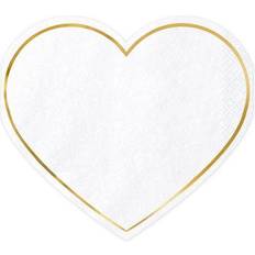 PartyDeco Hjärtformade Servetter, Vita 20-pack