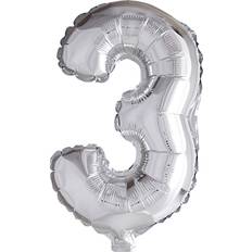 Globos Numéricos Creotime Foil Balloon, 3, H: 41 cm, silver, 1 pc