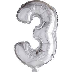 Foil Balloon, 3, H: 41 cm, silver, 1 pc