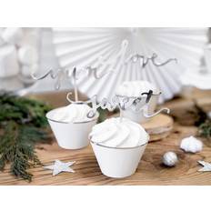 PartyDeco Täytekakkukoristeet Love Sweet Yum Hopea 6-pakkaus