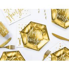 PartyDeco Sekskantet nytårspaptallerkener guld, 6stk
