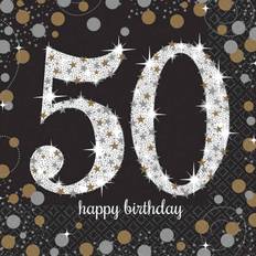 Amscan 511546 16 Napkins 50th Birthday Sparkling Celebration, Black Silver