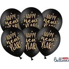 Lateksipallot PartyDeco Ballonger Happy New Year Svart/Guld 6-pack