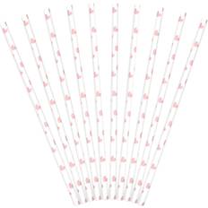 PartyDeco 10 Cannucce In Cartone Bianche Con Cuori Rosa