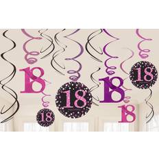 Festa Vortici Amscan 9900581 18th Birthday Glittery Pink Hanging Swirl Decorations(12 Piece) -1 Pack