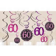 Roze Spiralen Amscan 60 jaar hangdecoratie swirls mix pink