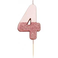 Talking Tables Rose Gold Glitter Number 4 Candle Kagedekoration