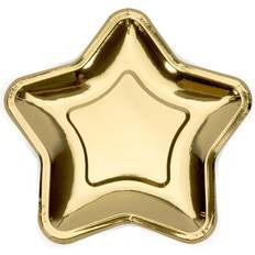 Guld Engangstallerkner PartyDeco Disposable Plates Stars 6pcs